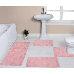 Modesto Bath Rug 100% Cotton Bath Rugs Set, 4-Pcs Set with Runner, Pink