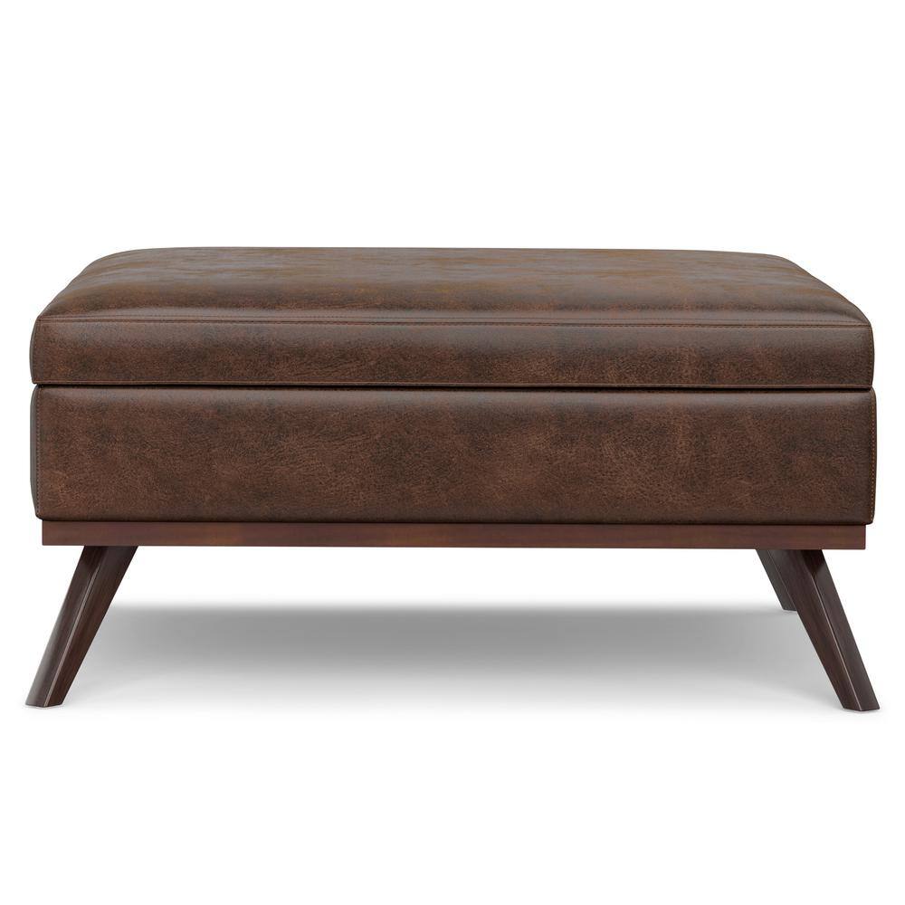 Owen 40" Distressed Chestnut Brown Faux Leather Coffee Table Ottoman