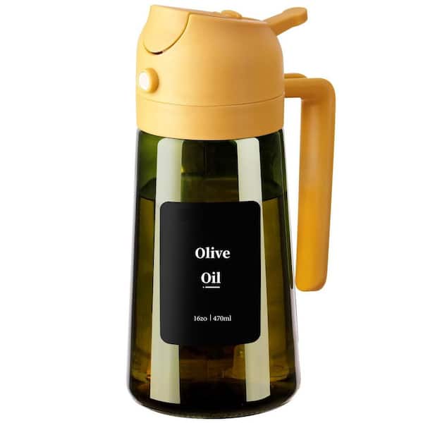 16 oz. Yellow Olive Oil Dispenser and Oil Sprayer, Proof Oil Pourer for Kitchen, Air Fryer, Cooking, Salad, and BBQ