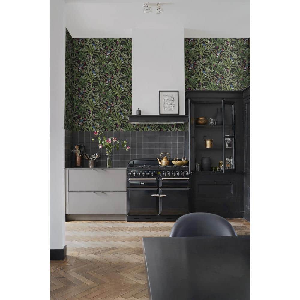 Carola Black Jungle Tropics Botanical Wallpaper, 20.9-in by 33-ft