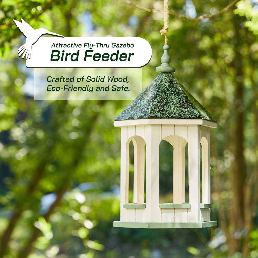 Large Hanging Gazebo Bird Feeder with Patina Metal Roof