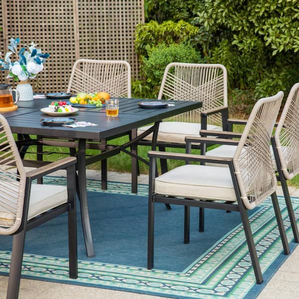 PHI VILLA 9-Piece Black Metal Patio Outdoor Dining Set with Square
