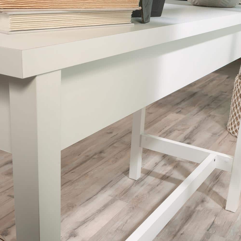Soft White Rustic Writing Desk with Smooth Metal Drawer Runners
