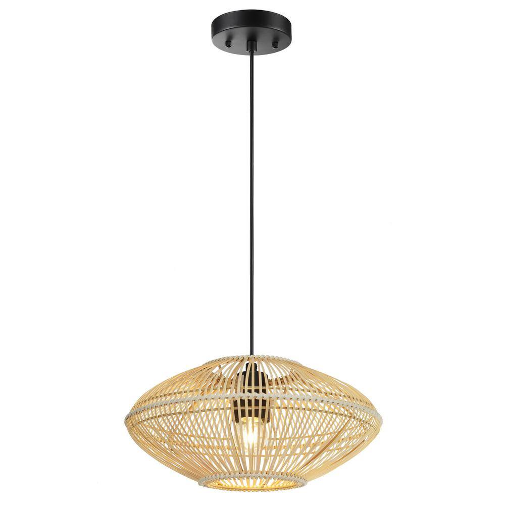 Quill 13" Matte Black Bohemian Rattan Pendant Light