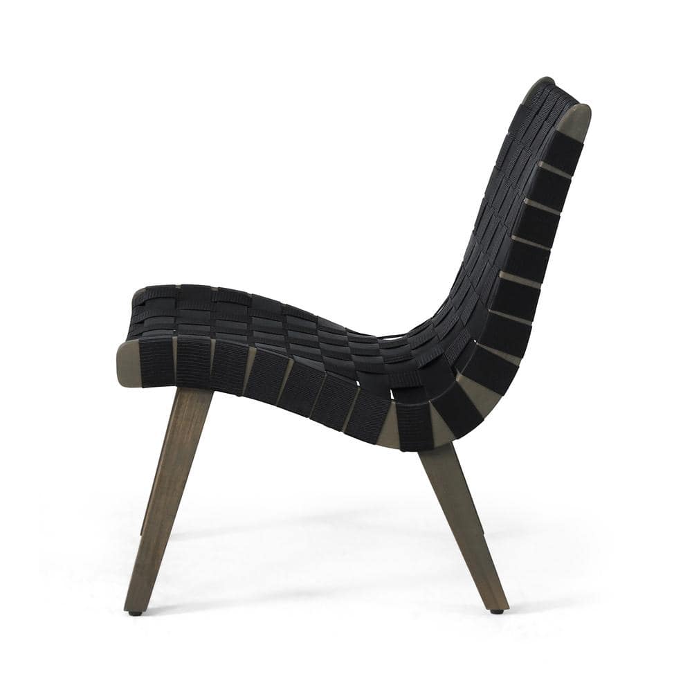 Black and Gray Acacia Wood Rope Weave Armless Lounge Chairs
