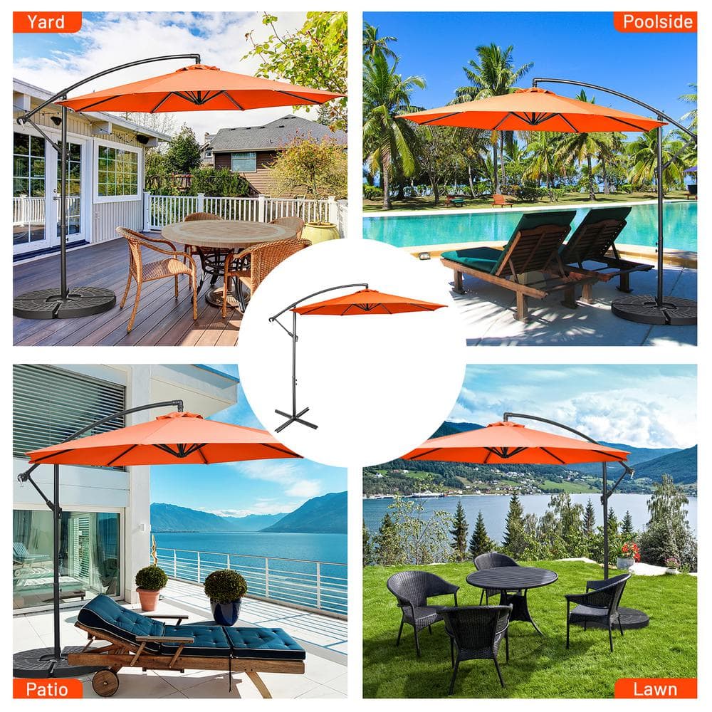 10' Orange Polyester Patio Offset Umbrella with Iron Frame