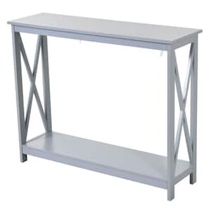 39.5 in. Grey 31.75 in. H Retangular Wooden Console Table with Storage Shelf