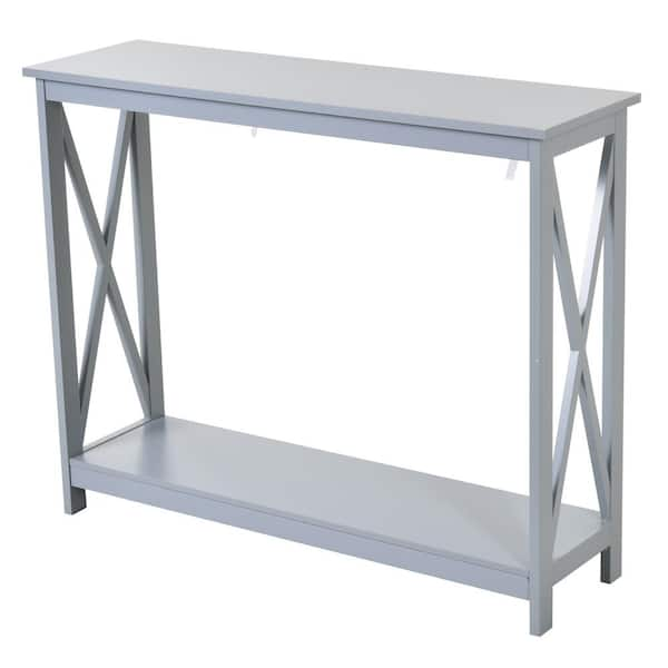 HOMCOM 39.5 in. Grey 31.75 in. H Retangular Wooden Console Table with Storage Shelf