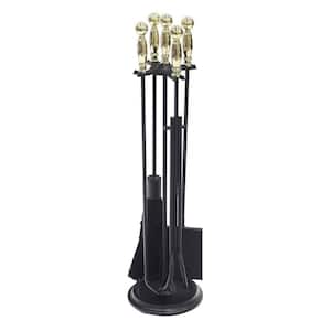 30.25 in. Tall 5-Piece Polished Brass and Black Chelmsford Fireplace Tool Set