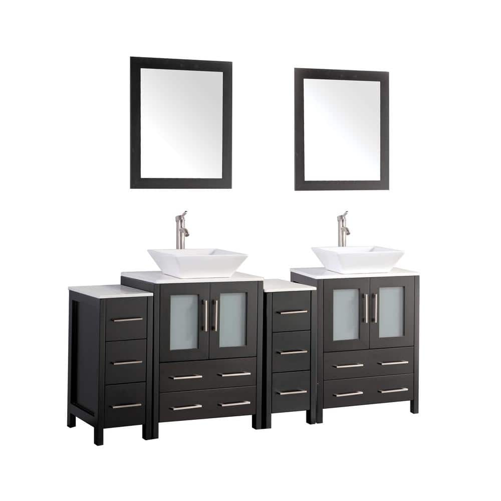Vanity Art Ravenna 72 In W Bathroom Vanity In Espresso With Double Basin In White Engineered 