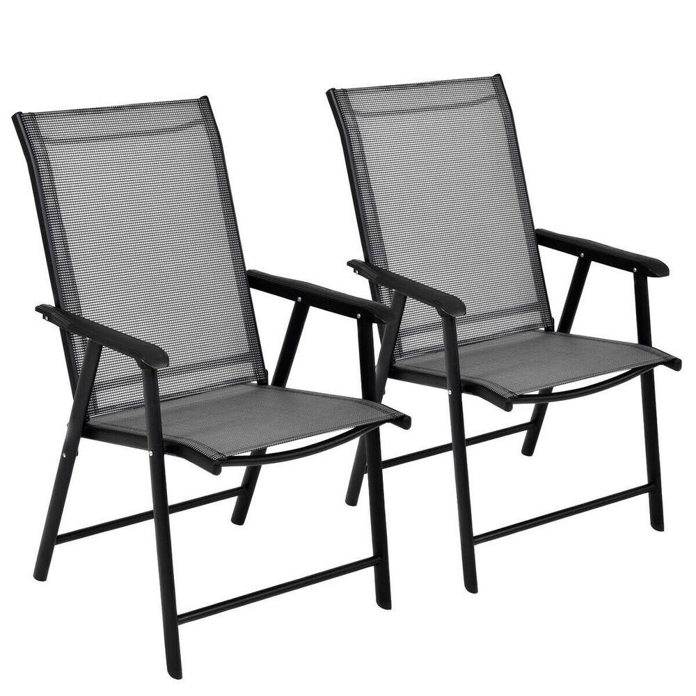 Metal Patio Folding Outdoor Dining Chair in Gray with Ergonomic Armrests Set of 2 price history on PriceWatchPro