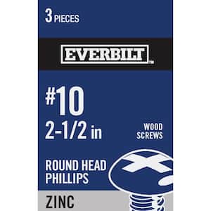 #10 x 2-1/2 in. Phillips Round Head Zinc Plated Wood Screw (3-Pack)