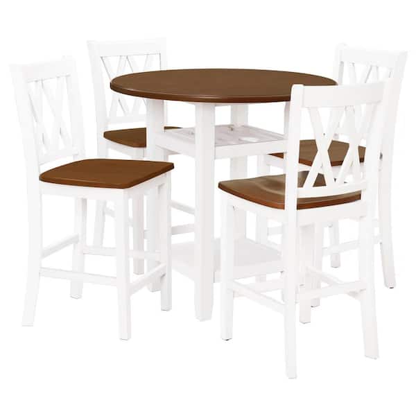 White Dining Table Set With 4 Chairs, Round Cherry Wood Dining Table And Chairs
