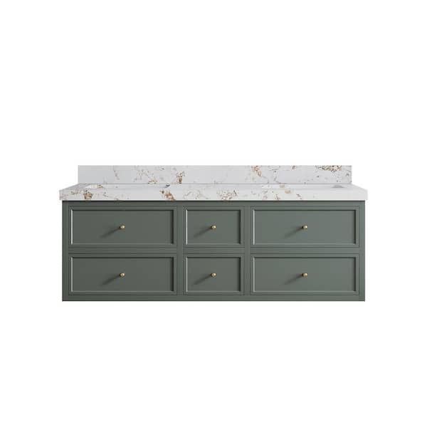 Willow Collections Roswell 60 in. W x 22 in. D x 36 in. H Double Sink Bath Vanity in Pewter Green with 2 in. Viola Gold qt. Top
