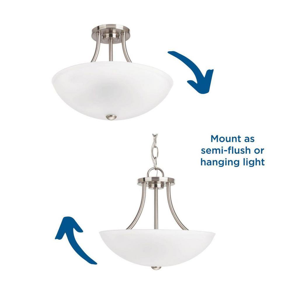 Brushed Nickel 2-Light Semi-Flush Mount with Etched Glass Shade