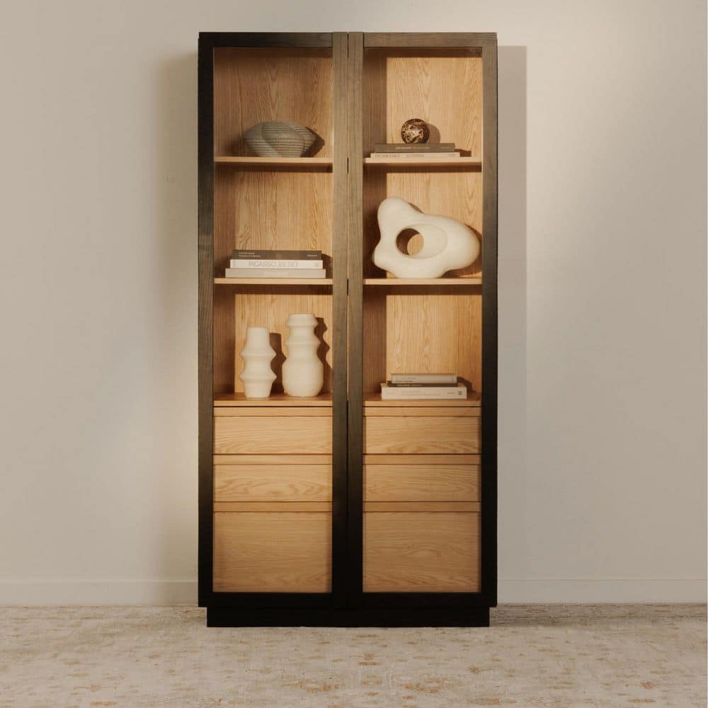 Corwin Black 80 in. Accent Cabinet with 2 Shelves and Tempered Glass Doors