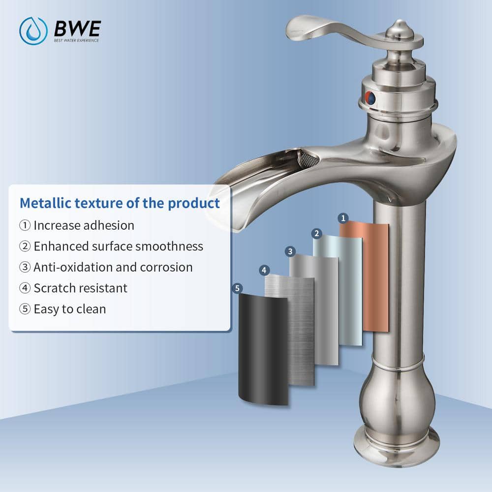 Brushed Nickel Single-Handle Waterfall Vessel Bathroom Faucet