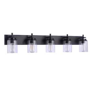 Reeves 41 in. 5-Light Flat Black Finish Vanity Light with Clear Glass Shade