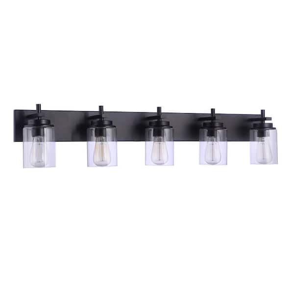 CRAFTMADE Reeves 41 in. 5-Light Flat Black Finish Vanity Light with Clear Glass Shade