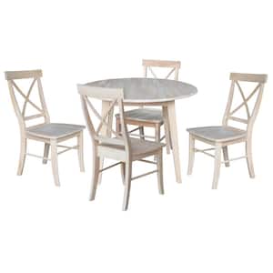 Set of 5-pcs - 42 in. Unfinished Drop-Leaf Solid Wood Table and 4-Side Chairs