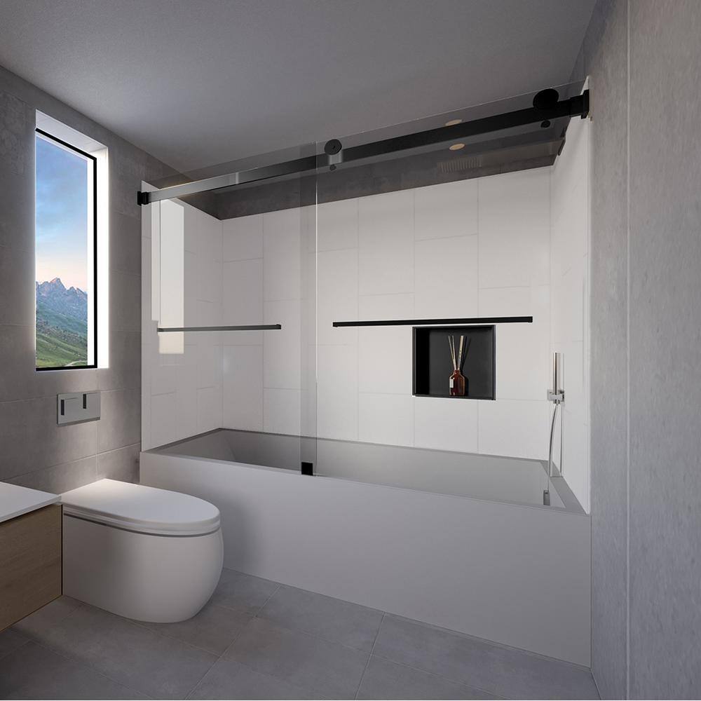 Winter White-Tetherow 60 in. L x 30 in. W x 83 in. H Rectangular Tub/ Shower Combo Unit Matte Black Right price history on PriceWatchPro