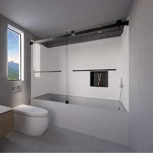 Winter White-Tetherow 60 in. L x 32 in. W x 83 in. H Rectangular Tub/ Shower Combo Unit in Matte Black Right Drain