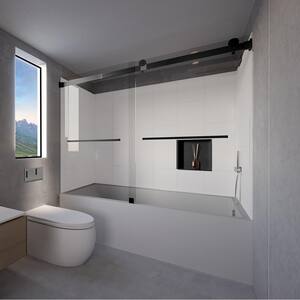 Winter White-Tetherow 60 in. L x 36 in. W x 83 in. H Rectangular Tub/Shower Combo Unit in Matte Black Right Drain
