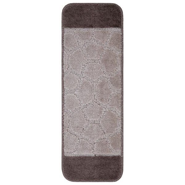 Ottomanson Softy Collection Washable Non-Slip Rubberback Bordered 9 in. x 26 in. Indoor Stair Treads, Set of 7, Beige