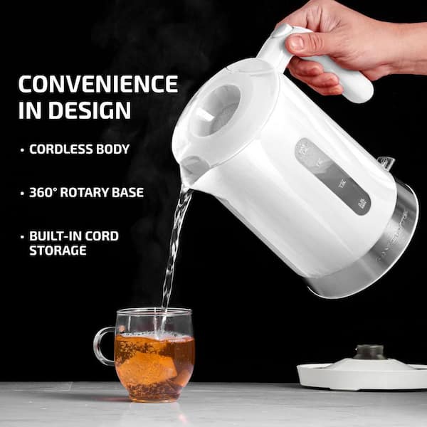 Premium LEVELLA 6-Cup Cordless White Electric Kettle with