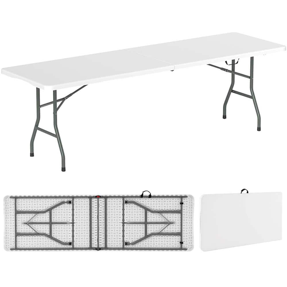 Costway 96 in. White Rectangle Metal Portable Folding Table with