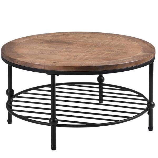 Boyel Living 36 In Walnut Black Medium, Round Wood Coffee Table With Storage