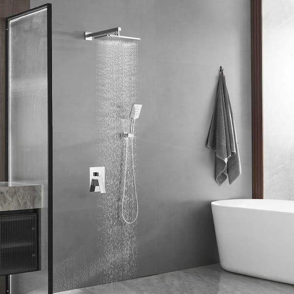 Single Handle 2-Spray12 in. Square Shower Faucet 2.5 GPM with High Pressure in. Polished Chrome (Valve Included)