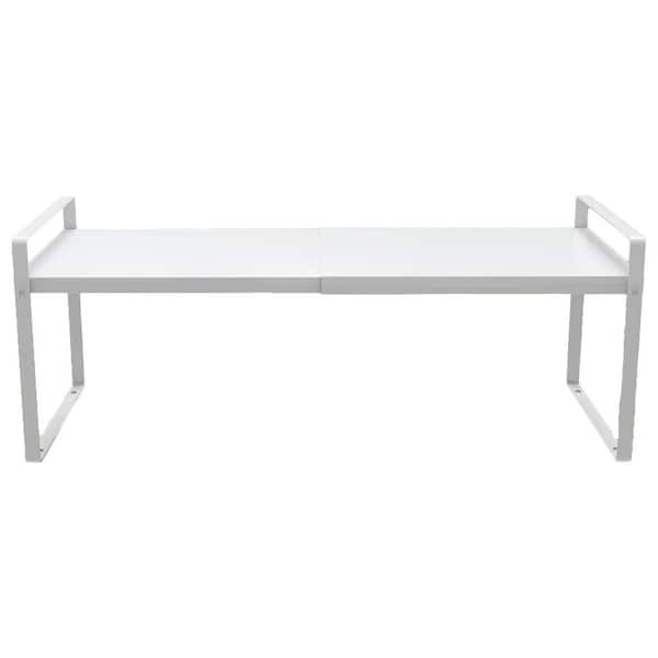 2-Shelf White Expandable Spice Rack Adjustable Cabinet Shelf Organizer Large Kitchen Storage with Non-Slip Feet