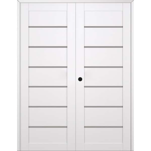 Alba N 48 in. x 80 in. Right Hand Active 6-Lite Frosted Glass Snow White Wood Composite Double Prehung French Door