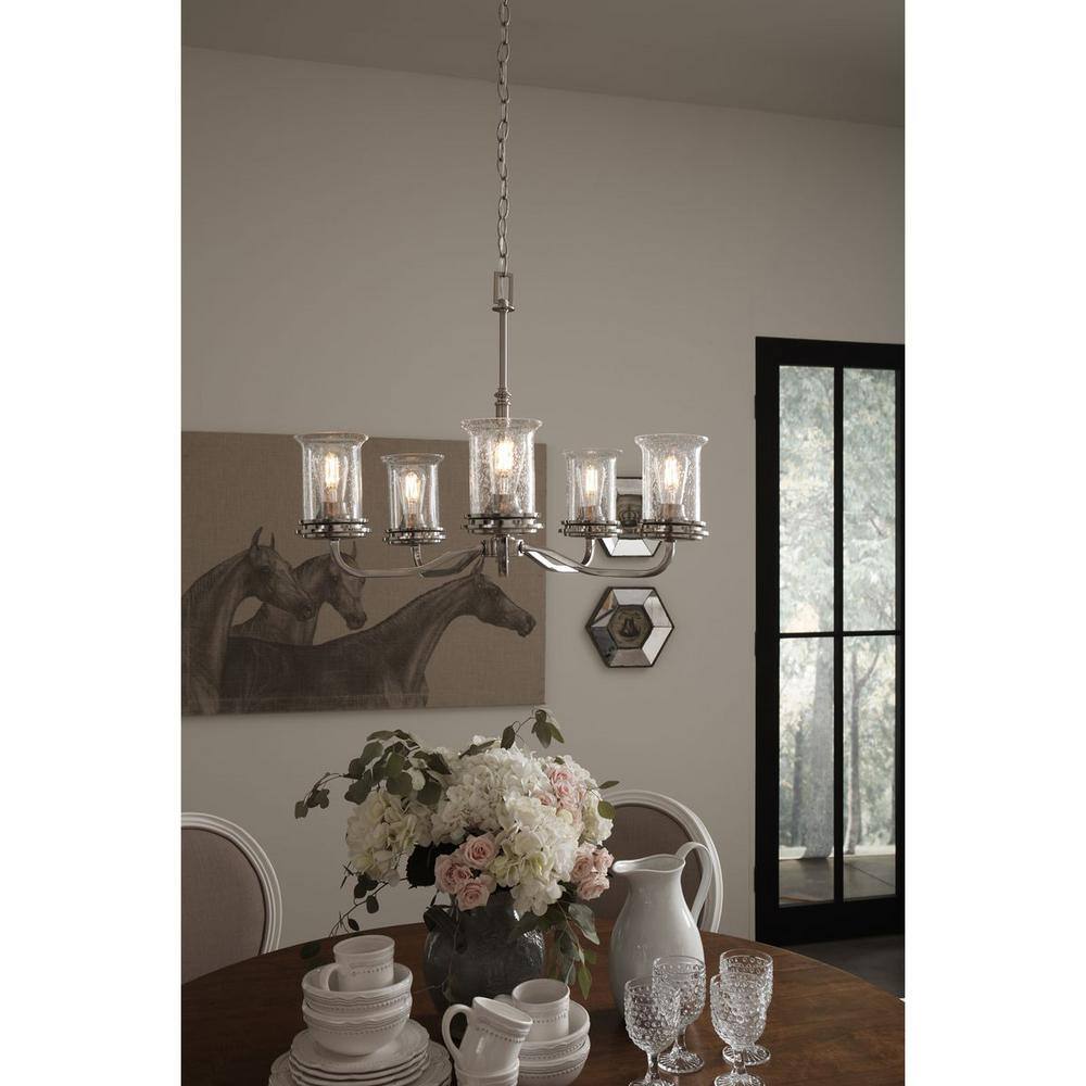Winslett Brushed Nickel 5-Light Chandelier with Seeded Glass Shades