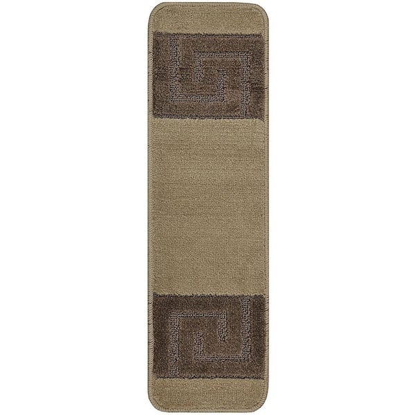 RugStylesOnline Greek Key Collection Beige Color ​8½ inch x 30 inch Indoor Carpet Stair Treads Slip Resistant Backing Set of 3