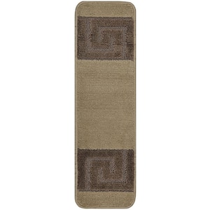 Greek Key Collection Beige Color ​8½ inch x 30 inch Indoor Carpet Stair Treads Slip Resistant Backing Set of 3