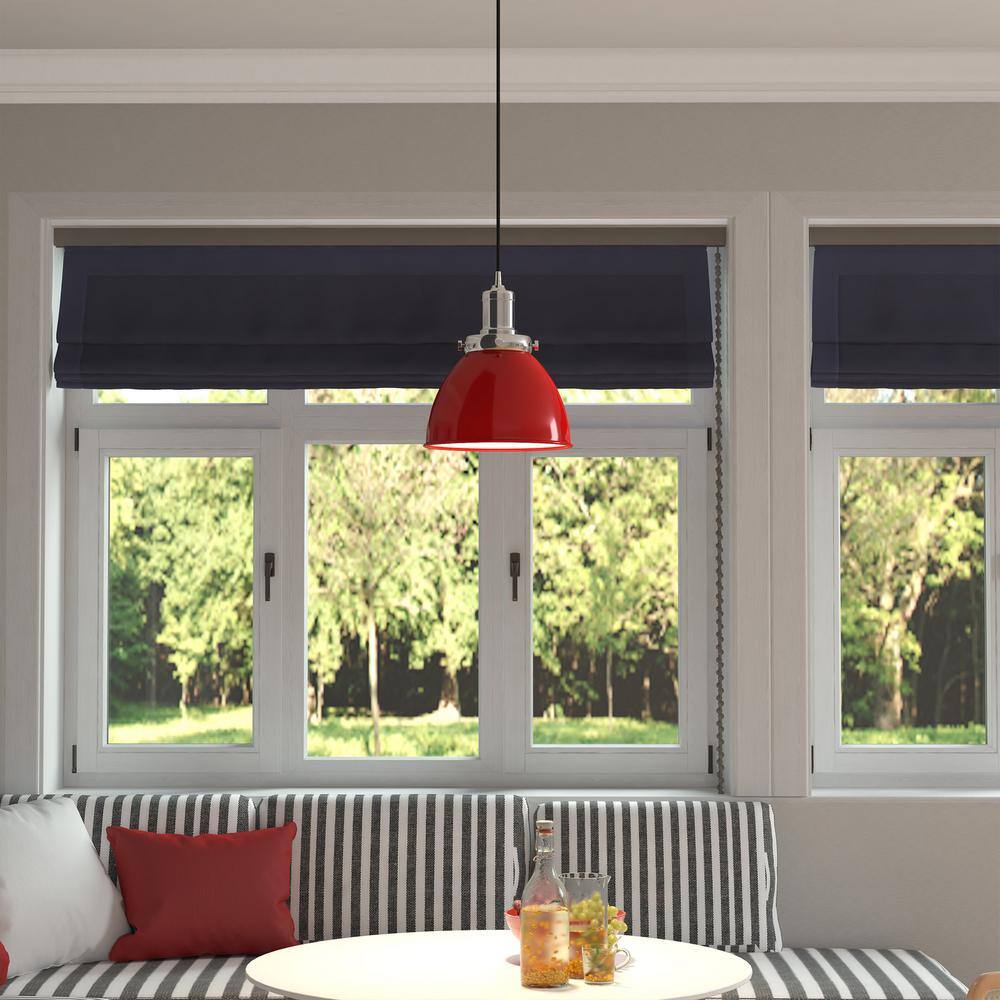 Modern Poppy Red 12" Polished Nickel Bowl Pendant Light