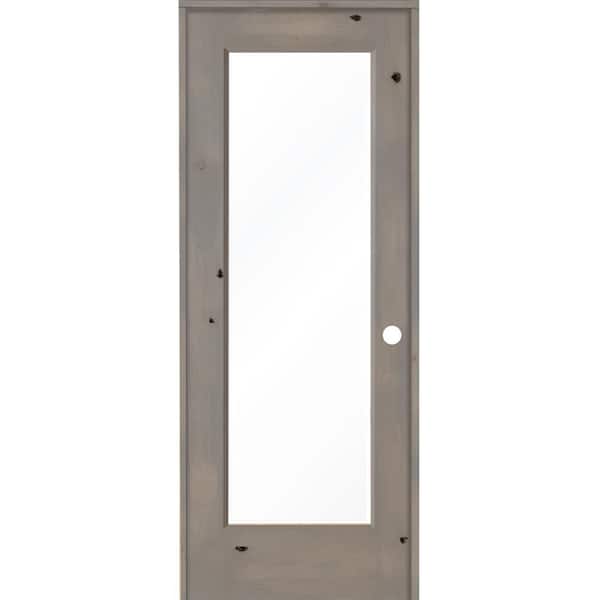 Krosswood Doors 30 in. x 80 in. Rustic Knotty Alder Left-Hand Full-Lite Clear Glass Grey Stain Solid Wood Single Prehung Interior Door