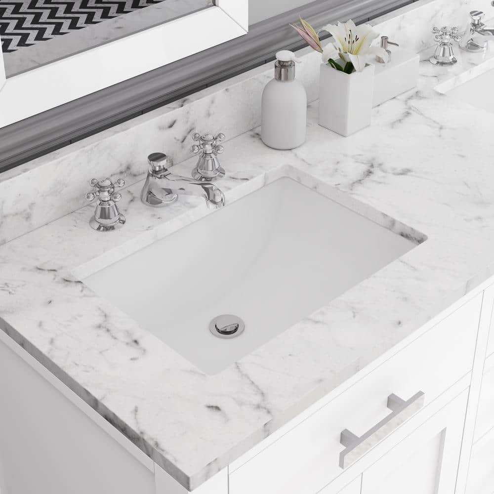 Madison 60" White Marble Double Sink Bathroom Vanity with Mirror