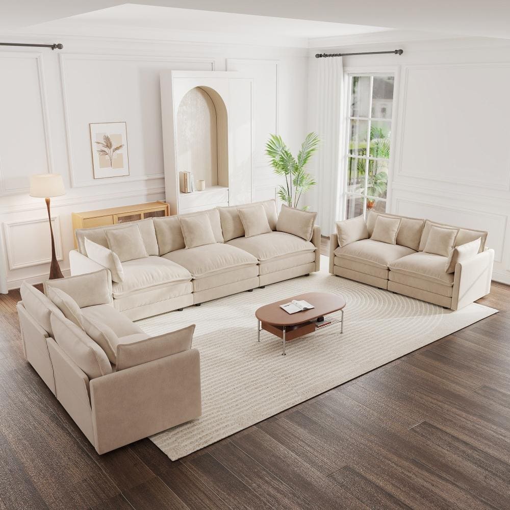 Uoi Modular Chenille 3-piece Sofa Set in Light Coffee in a modern living room setting.