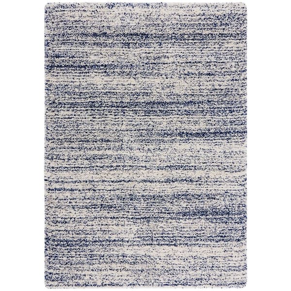 Hudson Shag 5 ft. x 8 ft. Ivory/Navy Solid Marle Area Rug