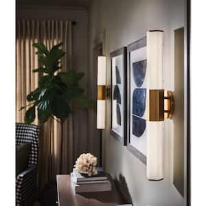 Hinkley Facet 32-Watt Integrated LED 2-Light 26 in. Bath Vanity Light with Invisimount in Heritage Brass