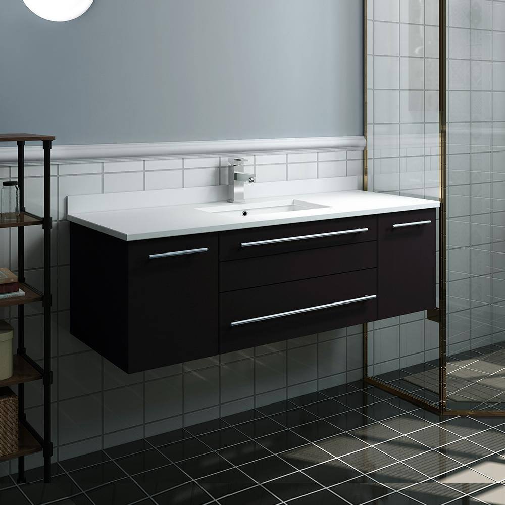 Espresso Solid Wood Wall Mount Vanity with Quartz Top and Ceramic Sink