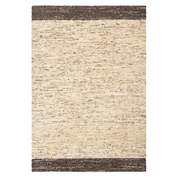 Montana Border Beige/Dark Brown 8 ft. x 10 ft. Handcrafted 100% Wool Area Rug