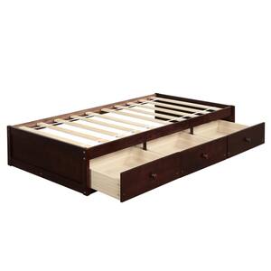 41.8 in.W Cherry Wood Frame Twin Size Platform Storage Bed with 3-Drawers
