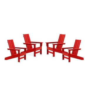 Aria Bright Red Recycled Plastic Modern Adirondack Chair (4-Pack)