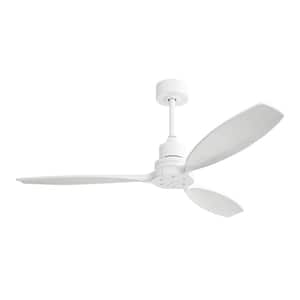 52 in. Indoor White Ceiling Fan 3 Solid Wood Blades with Remote Control Reversible DC Motor for Home