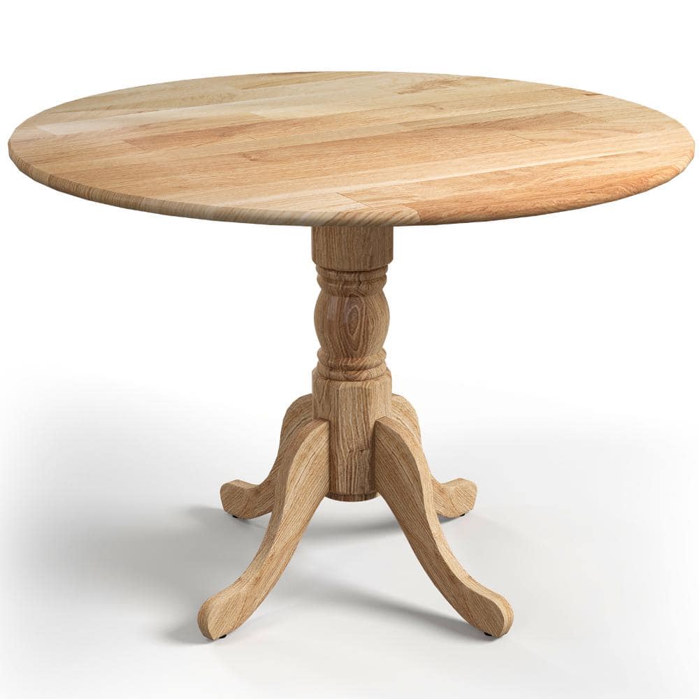 39 in. Round Solid Rubber Wood Dining Table for 4 with Curved Trestle Legs for Kitchen