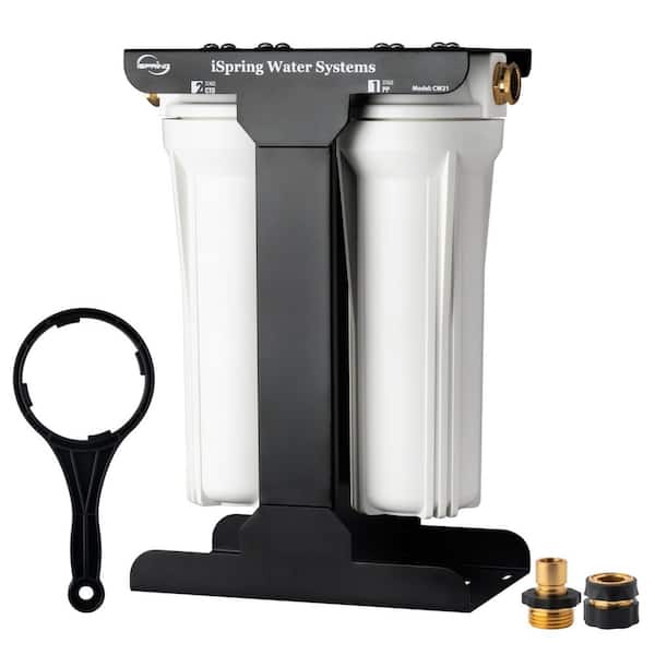 ISPRING CW21 2-Stage Whole House Water Filtration System for RV, Sediment CTO Carbon Block Filters, Tankless, BPA Free